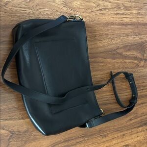 Madewell Black Leather Crossbody with Brass-Zip Detail